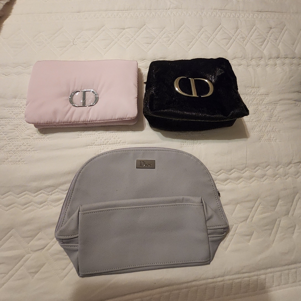 Chic Dior Women's Cosmetic Bag Trio - Pink, Black, and Gray